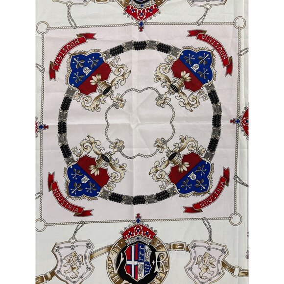 Vintage Heraldic Emblem Scarf Black/Gold/Red/Blue Made In Japan 100% Polyester - Picture 2 of 5